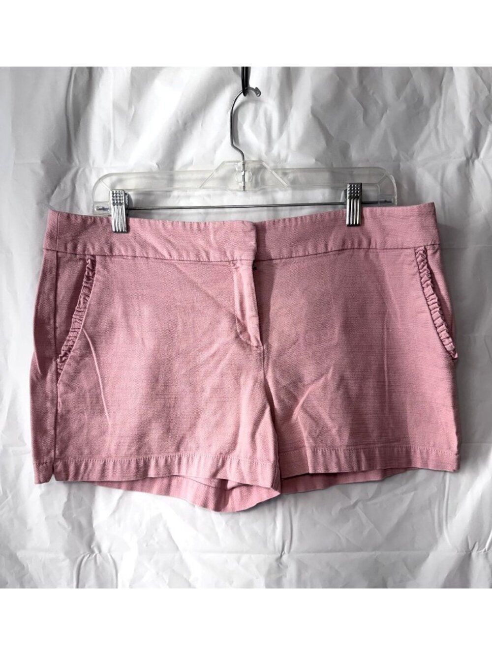 LOFT Outlet Pink Textured Shorts Women's Size 10 Ruffle Pocket Trim